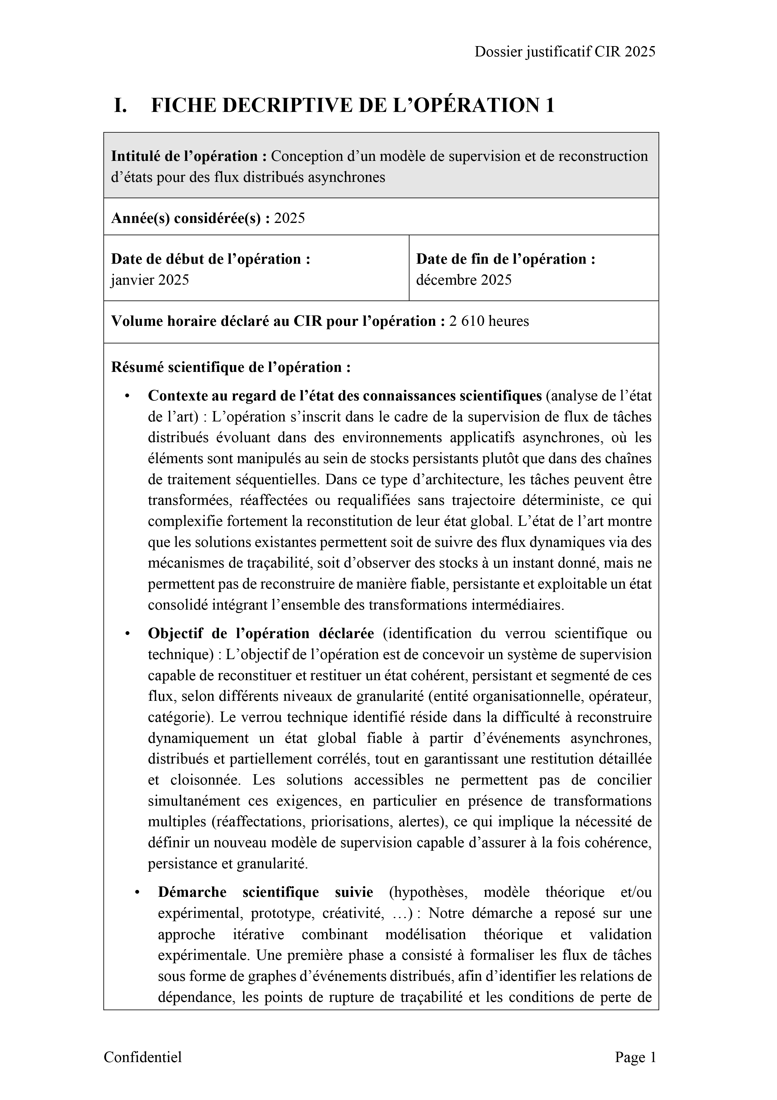 Aperçu du dossier justificatif CIR/CII généré par CanopIA